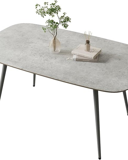 55.1'' Kitchen Table for 4 Persons, Wooden Dining Table With Metal Legs, Rustic Farmhouse Style Rectangular Table for Kitchen, Dining Room and Living Room (Gray)