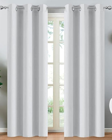 Yakamok 90 Inch Length Room Darkening Drapes Blackout Curtains for Bedroom,Thermal Insulated Grommet Curtain Panels for Living Room,52W x 90L,Greyish White, One Pair