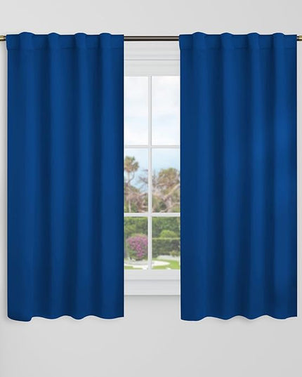 BGment Blackout Curtains 48 Inches Long for Bedroom - 38 x 48 inch Curtains Rod Pocket and Back Tab Thermal Insulated Room Darkening Curtains for Kitchen/Cafe Room, 2 Window Panels, Classic Blue