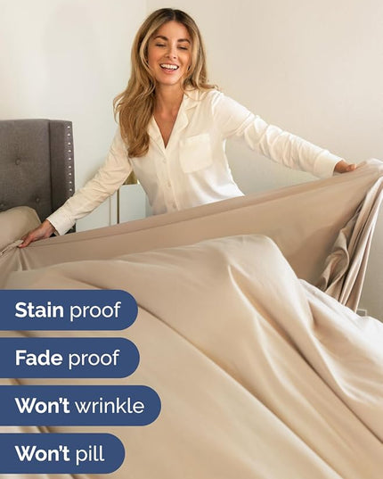Extra Deep Split King Sheet Set - 7 Piece Breathable & Cooling Sheets - Hotel Luxury Bed Sheets Set - Easy & Secure Fit - Soft, Wrinkle Free & Comfy Sheets Set - Cream Sheet Set w/Extra Deep Pockets