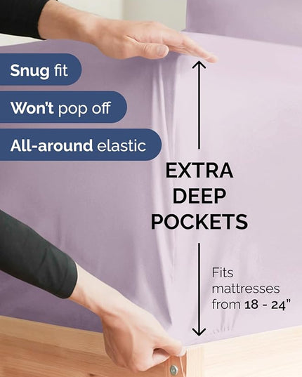 Extra Deep Twin Sheet Set - 4 Piece Breathable and Cooling Sheets - Hotel Luxury Bed Sheets Set - Easy Fit - Soft, Wrinkle Free and Comfy Sheets Set - Light Lavender Sheet Set with Extra Deep Pockets