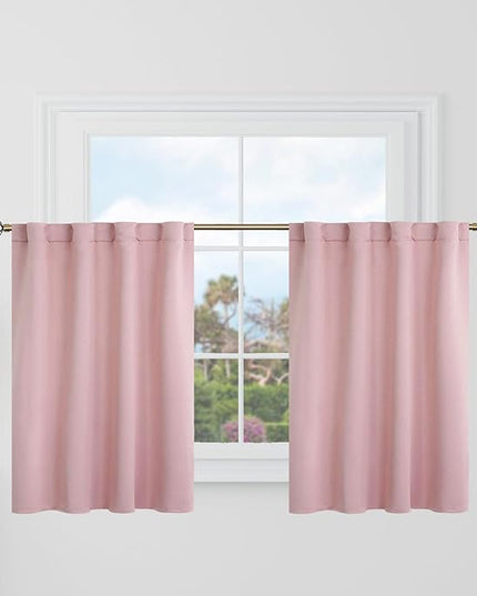 BGment Baby Pink Cafe Blackout Curtains 36 Inch Length for Half Windows - 34 x 36 inch Curtains Rod Pocket and Back Tab Thermal Insulated Room Darkening Short Curtains for Kitchen, 2 Window Panels
