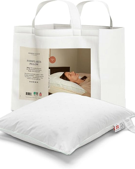 FOSSFLAKES Nordic Sleep, Bed Pillow Hypoallergenic Supportive with Down Alternate, Breathable and Machine Washable, Ideal for Side and Back Sleepers (White Medium Low, Standard)