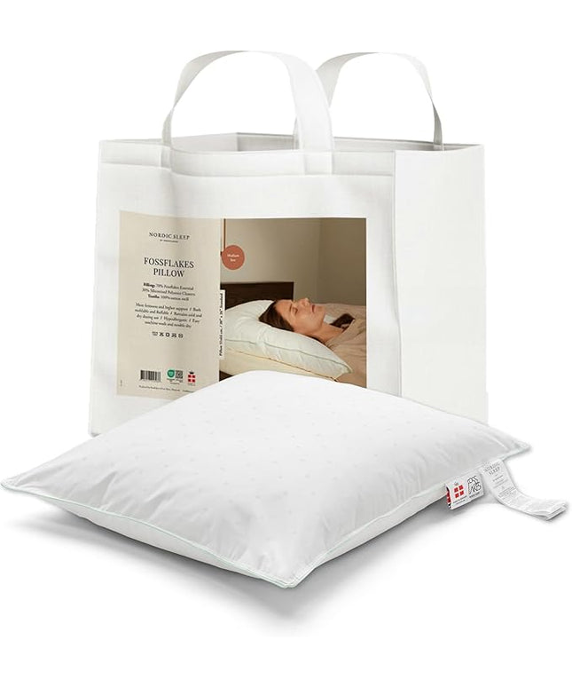 FOSSFLAKES Nordic Sleep, Bed Pillow Hypoallergenic Supportive with Down Alternate, Breathable and Machine Washable, Ideal for Side and Back Sleepers (White Medium Low, Standard)