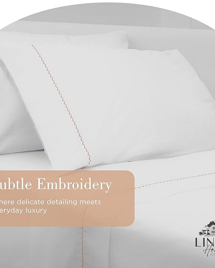 Linen Home 100% Cotton Percale Moon Scallop Hem Pillowcases Queen/Standard Size, Peach, 2 Pieces of Pillow Case, Crisp and Cool Strong Bed Linen, 20 inches X 30 inches
