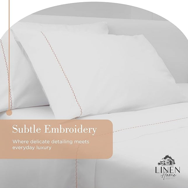 Linen Home 100% Cotton Percale Moon Scallop Hem Pillowcases King Size, Peach, 2 Pieces of Pillow Case, Crisp and Cool Strong Bed Linen, 20 inches X 40 inches
