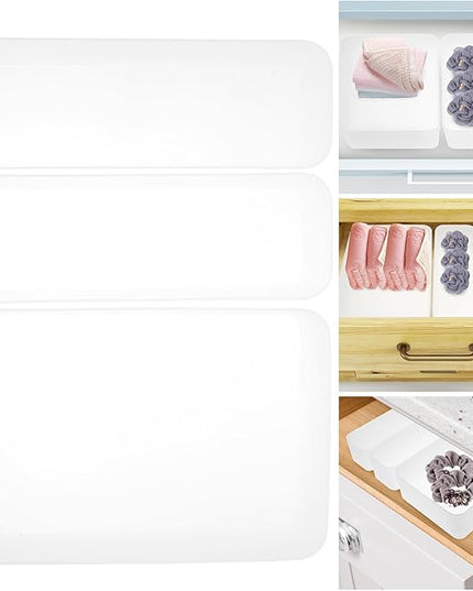 Drawer Divider Tray Organizer Bin Plastic Desktop Storage Holder with Built-In Compartments for Makeup and Kitchen Drawer Organization,