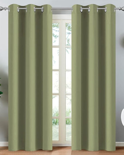 Yakamok Room Darkening Thermal Insulated with Grommet Window Curtain for Bedroom, 38Wx84L inch, Light Reducing Drapes for Living Room,Sage Green, 2 Panels