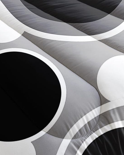 AILONEN Black Yellow Grey Comforter Set Full Size, Abstract Circles Dots Modern Geometric Themed Bedding Set,3-Piece Soft Microfiber,1 Comforter + 2 Pillowcases (Boys/Girls/Adults)