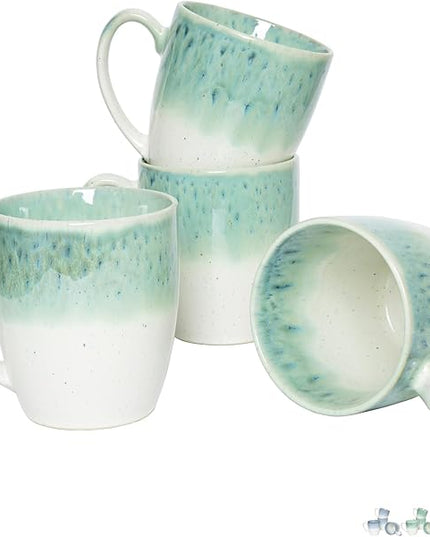 Bosmarlin Ceramic Coffee Mug Set of 4, 17 Oz, 4 Colors to Choose, Tea Cups, Dishwasher and Microwave Safe, Reactive Glaze (Green)