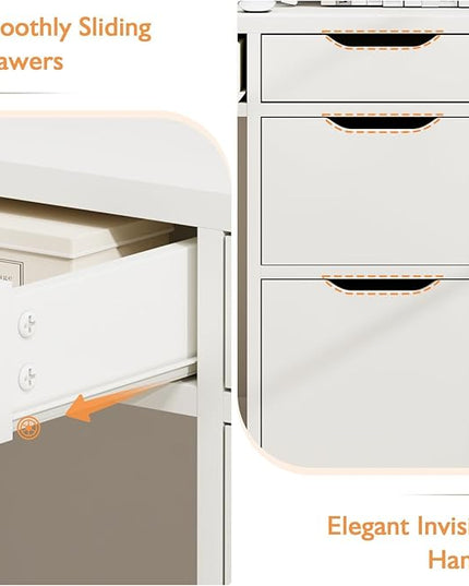 White Desk with Drawers, 48 Inch Small Computer Desk with 4 Storage Drawers for Small Space, Home Office Desk for Bedroom with Storage File Cabinet