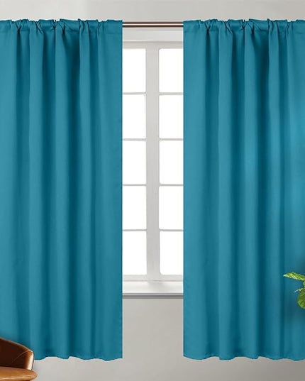 BGment Rod Pocket and Back Tab Blackout Curtains for Bedroom - Thermal Insulated Room Darkening Curtains for Living Room, 2 Window Curtain Panels (42 x 72 Inch, Peacock Blue)