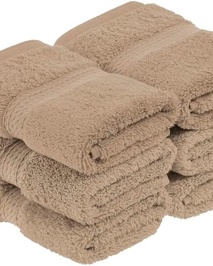 Superior Egyptian Cotton Pile Face Towel/Washcloth Set of 6, Ultra Soft Luxury Towels, Thick Plush Essentials, Absorbent Heavyweight, Guest Bath, Hotel, Spa, Home Bathroom, Shower Basics, Latte