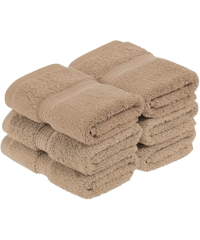 Superior Egyptian Cotton Pile Face Towel/Washcloth Set of 6, Ultra Soft Luxury Towels, Thick Plush Essentials, Absorbent Heavyweight, Guest Bath, Hotel, Spa, Home Bathroom, Shower Basics, Latte