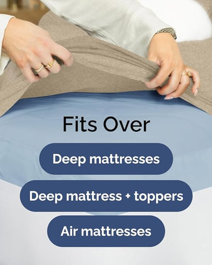 Extra Deep Full Sheet Set - 6 Piece Breathable and Cooling Sheets - Hotel Luxury Bed Sheets Set - Easy Fit - Soft, Wrinkle Free and Comfy Sheets Set - Heathered Beige Sheet Set with Extra Deep Pockets