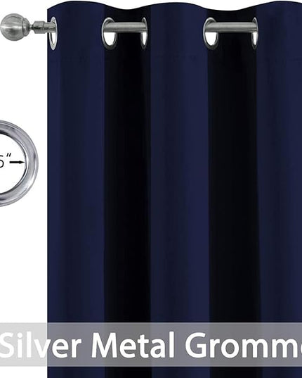 Yakamok Blackout Curtains Room Darkening Thermal Insulated Window Panels,Solid Grommet Top Drapes for Bedroom/Living Room(52Wx90L, Navy Blue, 2 Panels)