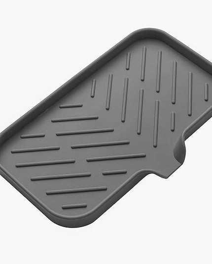 Silicone Bathroom Soap Dishes with Drain Spout-Bathroom and Kitchen Sink Organizer,Sponge Holder,Dish Soap Tray,Perfect for Dispenser,Scrubber,Bottle,Cup on Sink or Counter-Grey 9.6"×5.3"