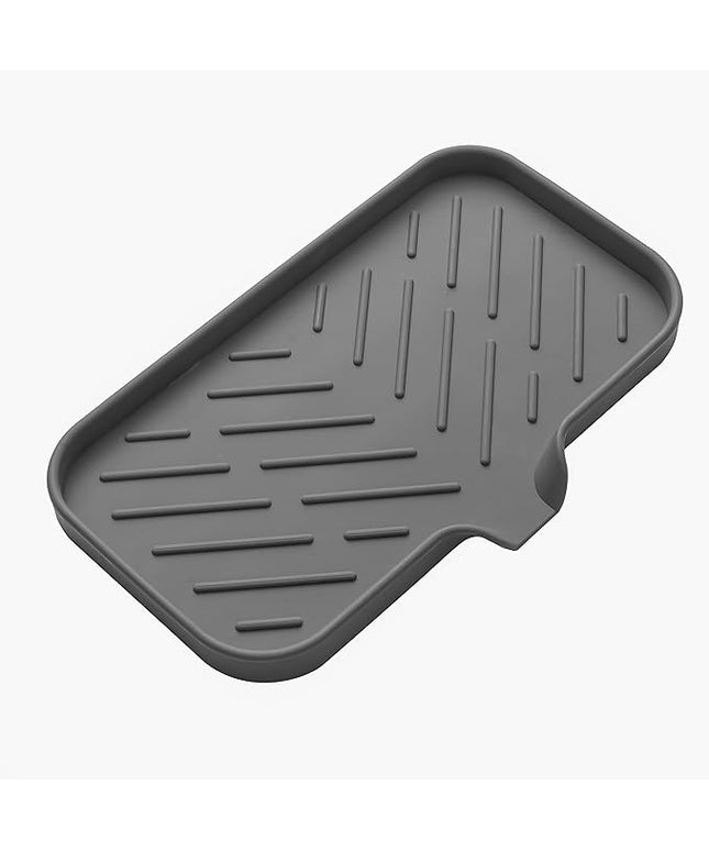 Silicone Bathroom Soap Dishes with Drain Spout-Bathroom and Kitchen Sink Organizer,Sponge Holder,Dish Soap Tray,Perfect for Dispenser,Scrubber,Bottle,Cup on Sink or Counter-Grey 9.6"×5.3"