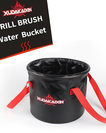 Grill Brush Collapsible Water Bucket for Grill Cleaning, Camping, and Outdoor Activities (Only Water Bucket No Grill Brush)-Black