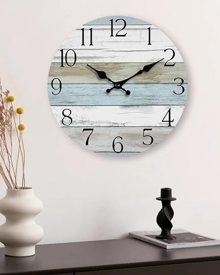 HYLANDA Wall Clock, 12 Inch Wall Clocks Battery Operated Silent Non Ticking, Wooden Clocks Decorative for Kitchen, Bathroom, Bedroom, Living Room Blue