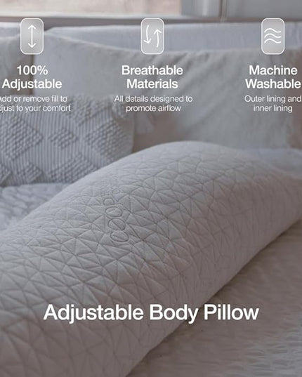 Coop Home Goods Original Adjustable Body Pillow (20x54) and Ultra-Tech Waterproof Pillow Protector Bundle for Pregnancy, Full Body Support for Side Sleepers with Memory Foam & Washable Cover