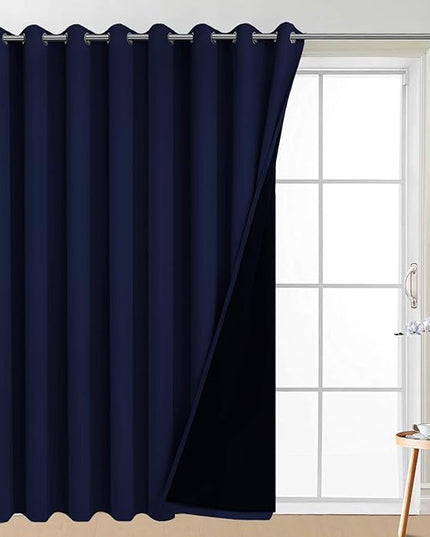 Yakamok 100% Blackout Thermal Insulated Grommet Curtains, Noise Reducing Barrier Panel for Sliding Glass Door, 2 Thick Layers Heat Light Blocking Patio Door Drapery, Navy Blue, W100 x L96, 1 Panel