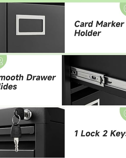 Filing Cabinet,2 Drawer File Cabinet with Lock,Locking File Cabinets for Home Office,Small Filing Cabinet for Letters/Legal/A4,Assembly Required,Black