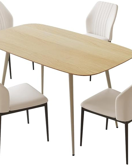 47.2'' Dining Table Set for 4,Modern Wood Dining Table,Leather Dining Chairs 4,Table and Chairs Set of 4,Ideal for Kitchen Dining Room (Cat Scratch Table + 4 White Chairs, 47.2")