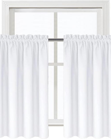 DWCN White Curtains for Living Room Thermal Insulated, 50% Light Blocking Curtains for Bedroom, Dining Room Window, W 42x L 36 Inch, Set of 2 Rod Pocket Curtain Panels
