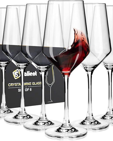 Wine Glasses Set of 6,Long Stem White/Red Wine glasses,14oz Hand Blown Premium Crystal Wine Glass,Gift Packing Burgundy Glasses