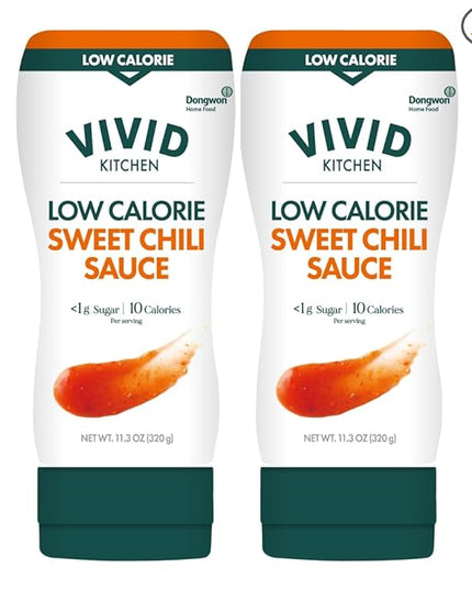 VIVID KITCHEN Low-Calorie Sweet Chili Sauce - 2 Pack - Low Sugar, 10 Cal/Serving - No Preservatives or MSG - Easy Squeeze Bottle - Healthy Asian-Inspired Sauce for Dipping, Stir-Fry, and More