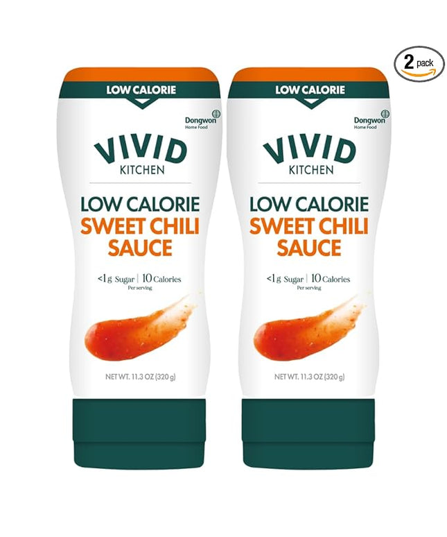 VIVID KITCHEN Low-Calorie Sweet Chili Sauce - 2 Pack - Low Sugar, 10 Cal/Serving - No Preservatives or MSG - Easy Squeeze Bottle - Healthy Asian-Inspired Sauce for Dipping, Stir-Fry, and More