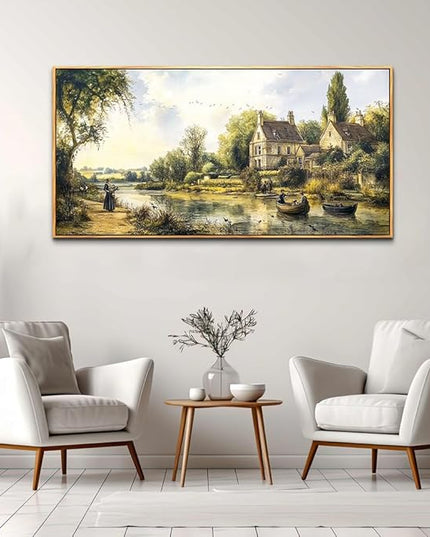 ERQINHUA Wall Art For Living Room Large Canvas Wall Decor For Bedroom Vintage Watercolour Painting Office Decoration Countryside Scenery Home Decor Wall Picture Ready To Hang 24x48 In Wood Framed