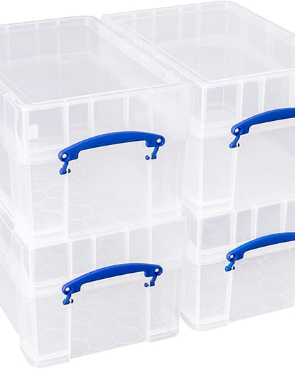 Really Useful Plastic Storage Box 9 Litre Clear with XL Lid (Pack of 4)