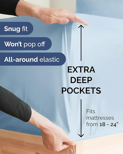 Extra Deep Twin XL Sheet Set - 4 Piece Breathable & Cooling Sheets - Hotel Luxury Bed Sheets Set - Easy & Secure Fit - Soft, Wrinkle Free & Comfy Sheets Set - Sky Blue Sheet Set w/Extra Deep Pockets