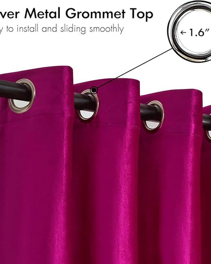 BULBUL Color Block Window Curtains Panels 108 inches Long Hot Pink Black Velvet Farmhouse Drapes for Bedroom Living Room Darkening Treatment with Grommet Set of 2