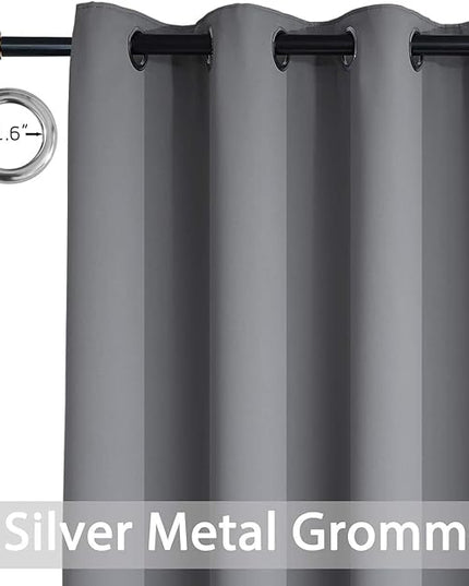 Yakamok Gray Blackout Curtains Room Darkening Thermal Insulated with Grommet Window Curtain for Bedroom, 52Wx108L inch, Grey, 2 Panels