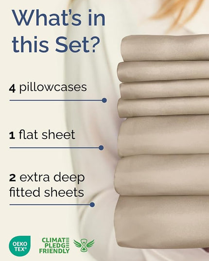Extra Deep Split King Sheet Set - 7 Piece Breathable & Cooling Sheets - Hotel Luxury Bed Sheets Set - Easy & Secure Fit - Soft, Wrinkle Free & Comfy Sheets Set - Cream Sheet Set w/Extra Deep Pockets