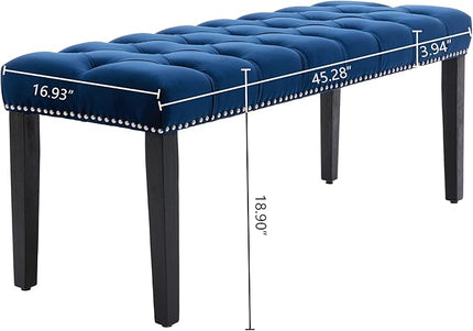 KCC Button-Tufted Ottoman Bench, Upholstered Bedroom Benches Velvet Footrest Stool Accent Bench for Entryway Dining Room Living Room Bedroom End of Bed, Blue