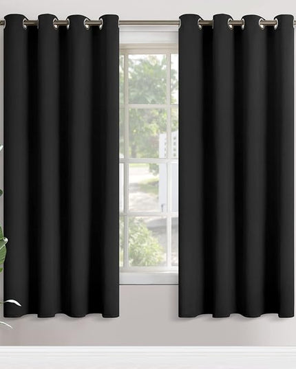 YoungsTex 72 Inches Length Blackout Curtains for Bedroom 2 Panels - Black Thermal Insulated Drapes with Grommet Room Darkening for Living Room Office Privacy Gothic Decorative, 2 Panels, 52 x 72 Inch