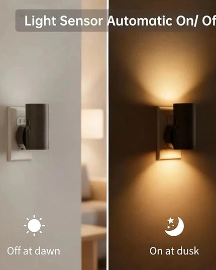 4 Pack LED Night Light Plug in, Dusk to Dawn Sensor,5-300LM Adjustable Brightness, Soft White 3000K,Dimmable Night Lights for Kitchen,Hallway Bedroom,Stairs