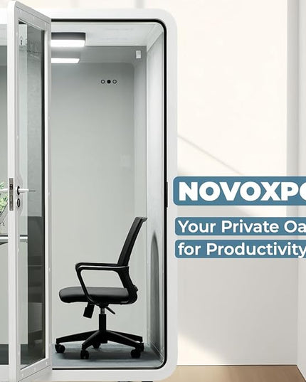 Solo Office Pod, Sound Pod, Mobile Office Pod Booth, SoundProof Booth for Home, Privacy pod, Mobile Roller with Desk, LED Light, Centrifugal Fans and AC USB Ports - White
