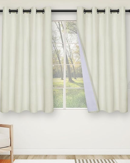 Easy-Going Linen Look 100% Blackout Curtain 52x63 Inch Window Curtain Drapes for Bedroom, Living Room Thermal Insulated Room Darkening (Set of 2 Panels, Ivory)