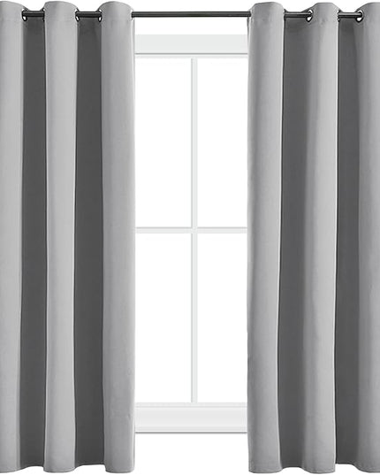 Blackout Curtains for Bedroom Thermal Insulated Light Blocking Room Darkening Curtains Solid Grommet Window Drapes for Living Room, Set of 2 Curtain Panels 42 W x 54 L inch Long Light Gray