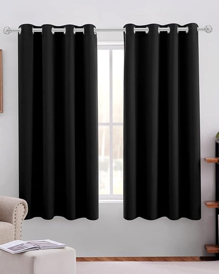 HOMEIDEAS Black Blackout Curtains 42 X 63 Inch 2 Panels Room Darkening Bedroom Curtains, Thermal Grommet Light Blocking Window Curtains for Living Room