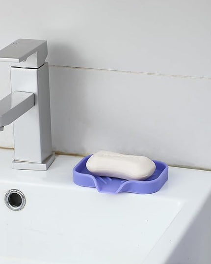 Silicone Bathroom Soap Dishes with Drain Spout-Bathroom and Kitchen Sink Organizer,Sponge Holder,Dish Soap Tray,Perfect for Dispenser,Scrubber,Bottle on Sink or Counter-Light Purple 4.9"×3.2"