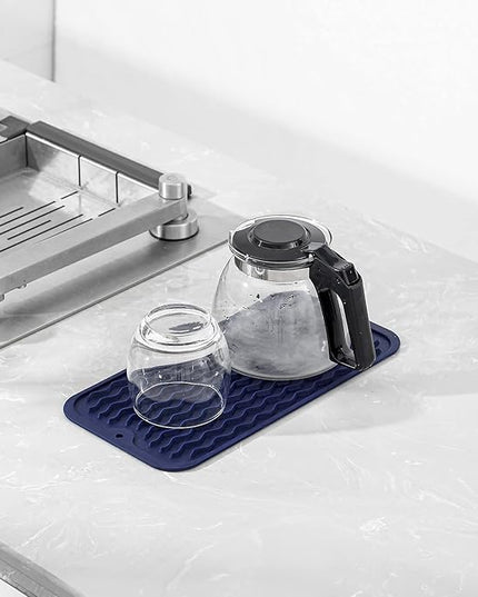 Silicone Dish Drying Mat for Multiple Usage,Easy clean,Eco-friendly,Heat-resistant Silicone Mat for Kitchen Counter or Sink,Refrigerator or Drawer Liner Navy Blue S 12 inches x 6 inches