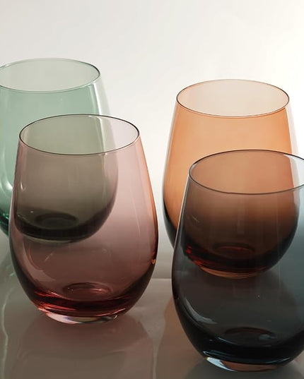 Colored Stemless Wine Glasses for Red or White Wine (Set of 4), 18-Ounces, Large Wine Glasses for Cabernet, Pinot Noir, Burgundy, Bordeaux (4color)