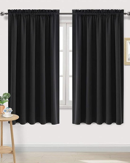 DWCN Blackout Curtains for Bedroom – Rod Pocket Thermal Insulated Noise Reducing Noise Reducing Drapes for Living Room, W 60 x L 63 Inch, 2 Panels, Black