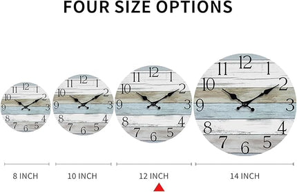 HYLANDA Wall Clock, 12 Inch Wall Clocks Battery Operated Silent Non Ticking, Wooden Clocks Decorative for Kitchen, Bathroom, Bedroom, Living Room Blue